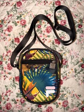 Fila Tropical Palm Print Mini Crossbody in Blue, Yellow, Black